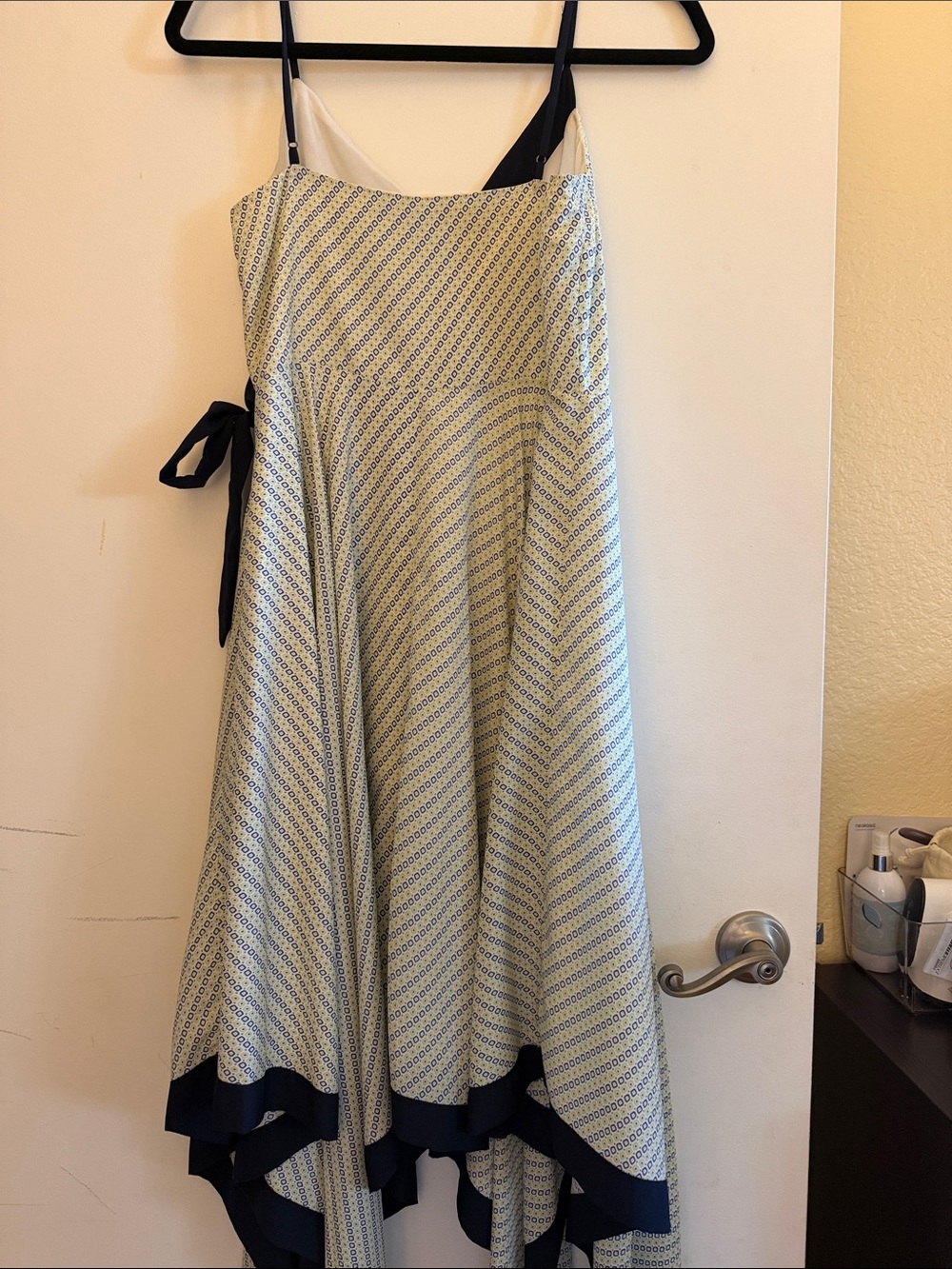 Banana Republic Blue and Cream Asymmetrical Wrap Dress - Picture 4 of 5